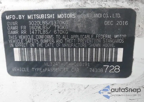 2017 Mitsubishi Mirage Es из США, поврежденный, VIN ML32A3HJ5HH018191